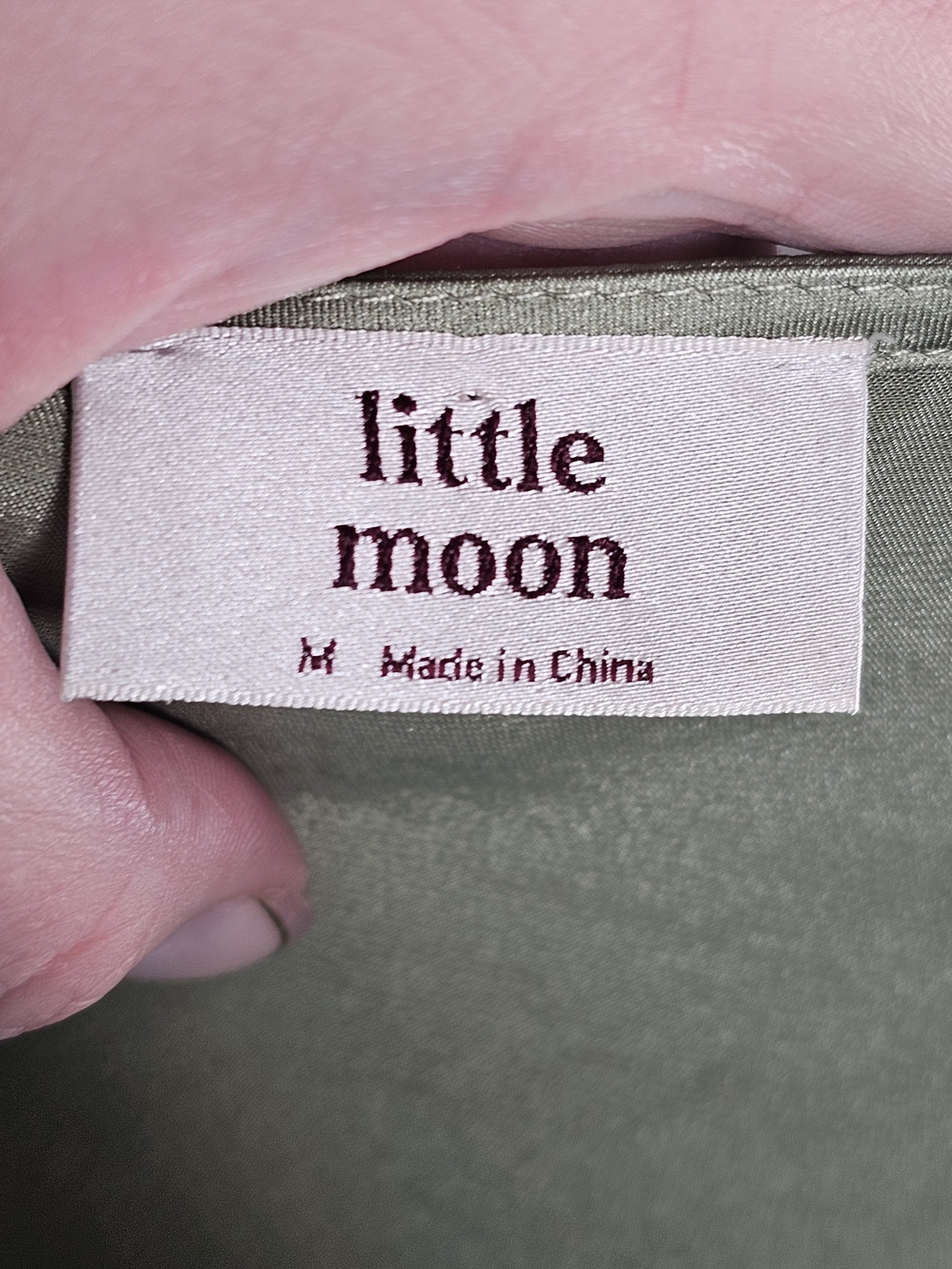 Little Moon Aritzia Olive Satin Wrap Midi Dress with Puff Sleeves Sz M - Picture 8 of 10